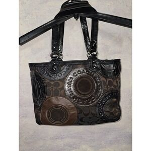 COACH Circle Patchwork East West Tote Black Brown F15466 Shoulder Handbag Purse